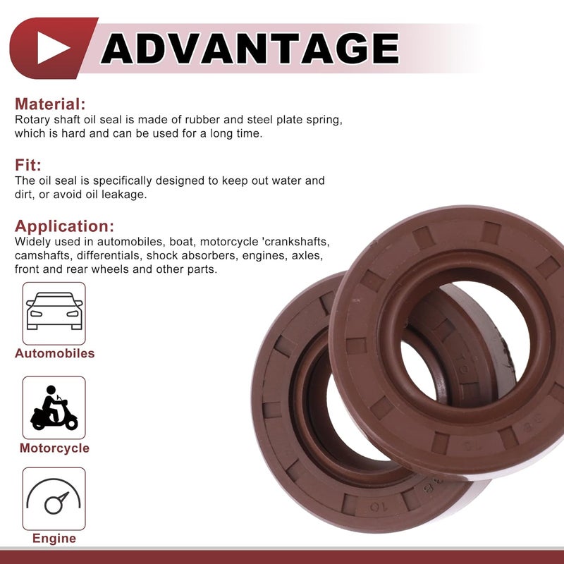 HEROFFIX Universal Oil Seal TC Seal Ring Rotary Shaft Seal 20x38x10mm High Pressure FKM Rubber Brown 2 Pcs - Image 4